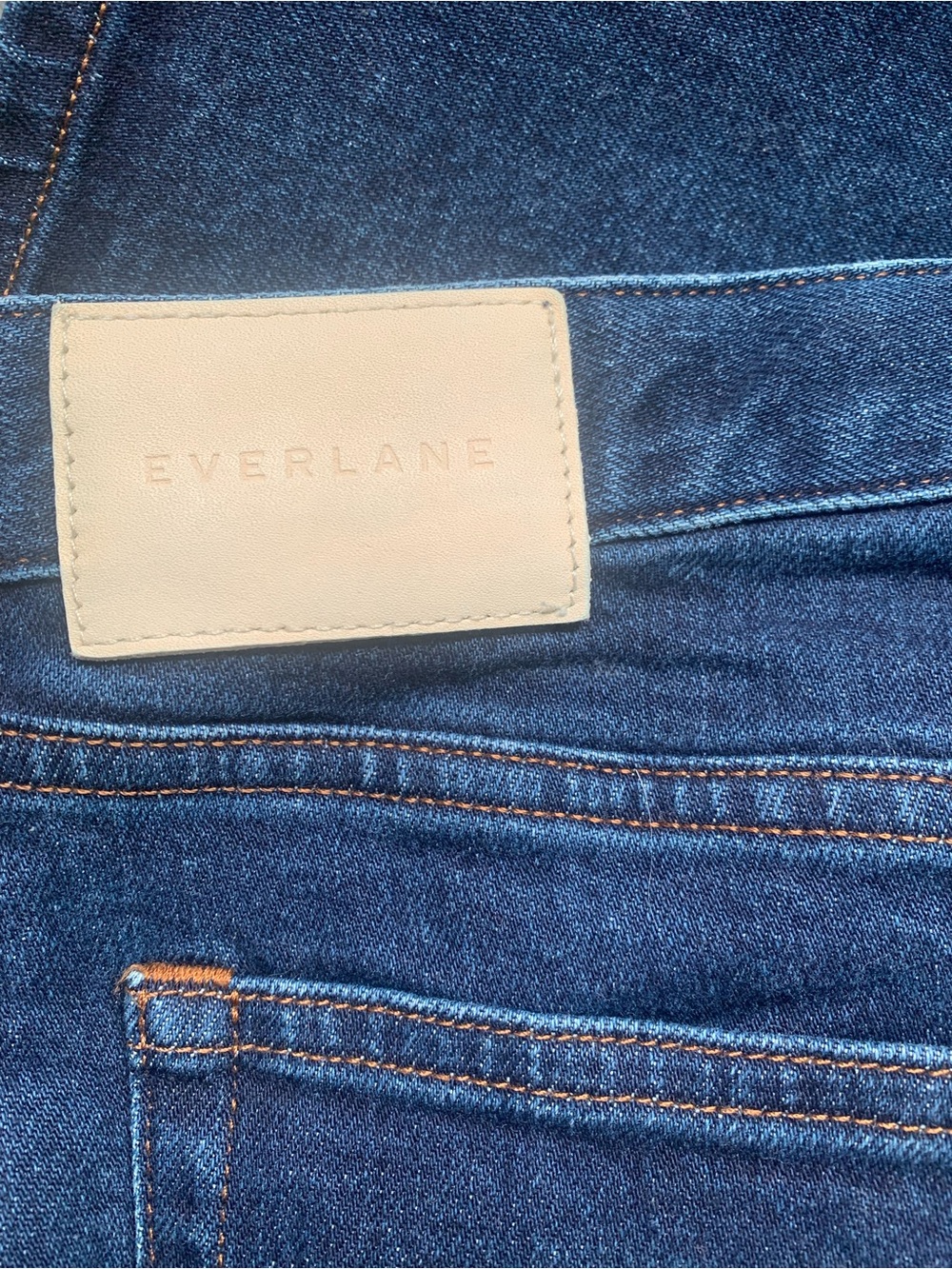 Everlane Dark Blue Denim Skirt with Leather Patch - Picture 3 of 4